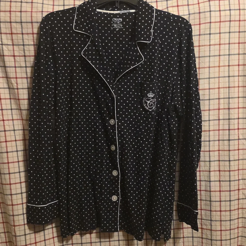 Ladies' Chaps Pajama Set in Black with White Dots Med - Picture 2 of 7